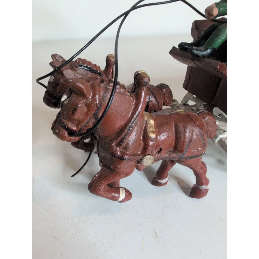 ANTIQUE Cast Iron Fruit Vegetable Wagon Horses Vintage Rustic Primitive Driver